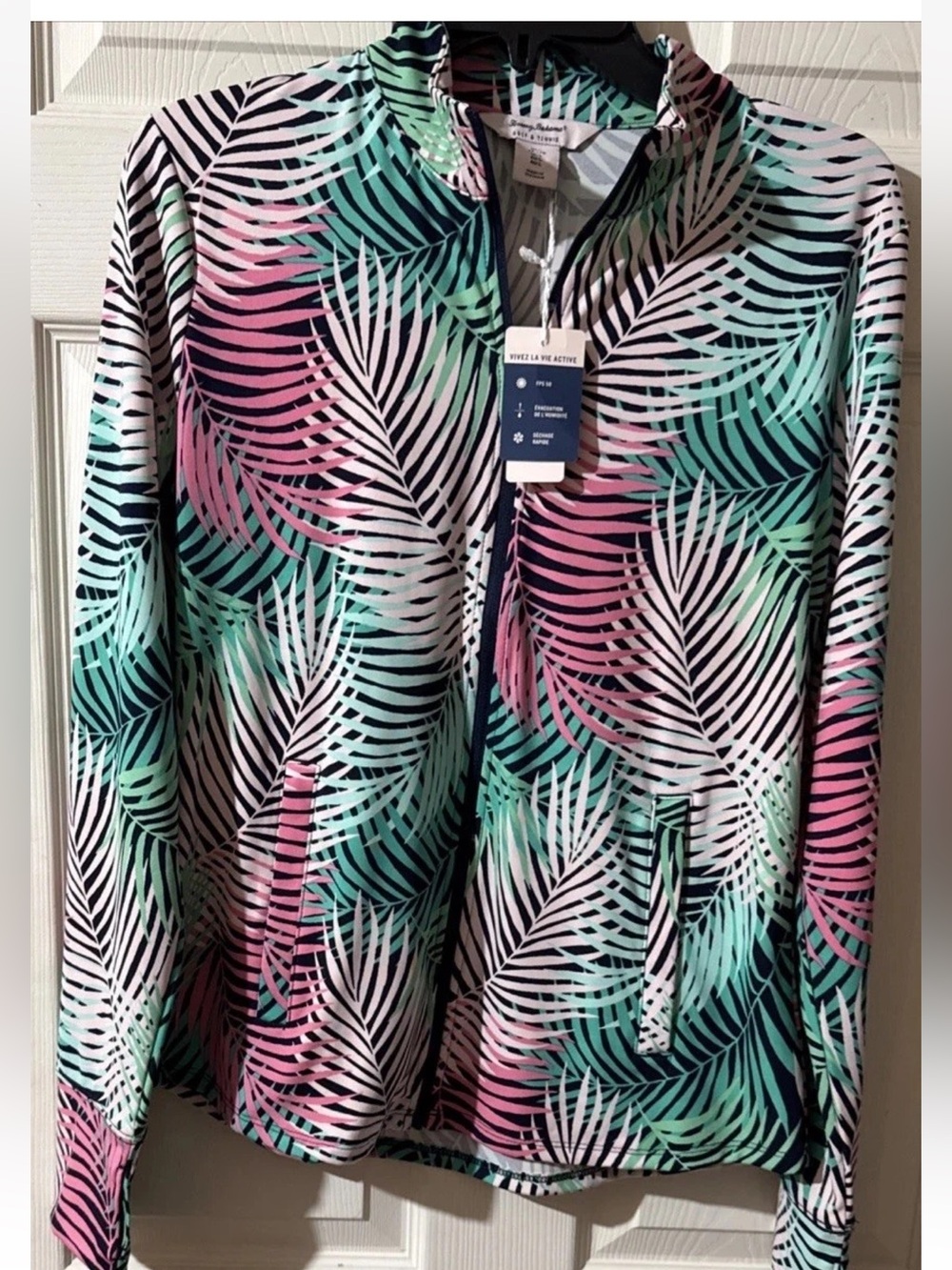 Tommy Bahama Women SZ L Full Zip Jacket Resort Tropical Boho Golf Tennis Outdoor